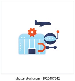 Airport robotization flat icon.Security robot to patrol airport.Using robotics to make people work easier and ensure health care. Airport new normal concept.3d vector illustration