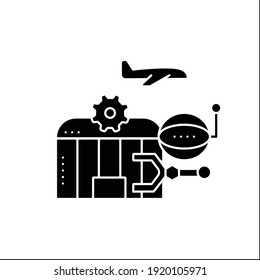 Airport robotization glyph icon. Security robot to patrol airport. Using robotics to make people work easier. Airport new normal. Filled flat sign. Isolated silhouette vector illustration
