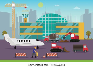 Airport runway construction 2d flat vector illustration concept for banner, website, landing page, ads, flyer template