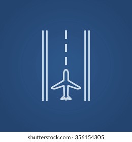 Airport Runway Line Icon For Web, Mobile And Infographics. Vector Light Blue Icon Isolated On Blue Background.