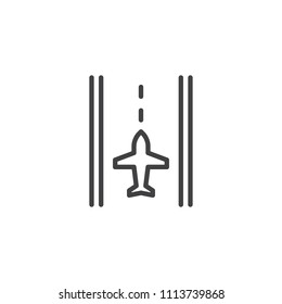 Airport runway outline icon. linear style sign for mobile concept and web design. Runway and airplane simple line vector icon. Symbol, logo illustration. Pixel perfect vector graphics