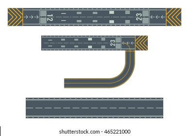 Airport runway for taking off and landing aircrafts. Colorful vector flat illustration.