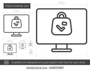 Icono de línea vectorial del escáner del aeropuerto aislado en fondo blanco. Icono de línea del escáner del aeropuerto para infografía, sitio web o aplicación. Icono escalable diseñado en un sistema de cuadrícula.
