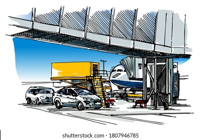 Airport scene - hand drawn sketch