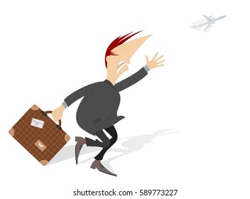 In the airport. Scurrying man trying does not miss the flight
