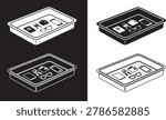 Airport security baggage scanning tray vector icons set