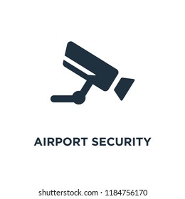 Airport Security Camera icon. Black filled vector illustration. Airport Security Camera symbol on white background. Can be used in web and mobile.