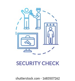 Airport security check concept icon. Passengers and luggage scanning idea thin line illustration. Airline checkpoint. Metal detector. Vector isolated outline RGB color drawing