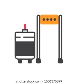 Airport security checkpoint flat icon, vector sign, Luggage check colorful pictogram isolated on white. Symbol, logo illustration. Flat style design