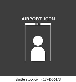 Airport security checkpoint icons. White vector icon on the black background.