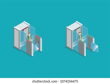 airport security gate system with glass partition,isometric vector