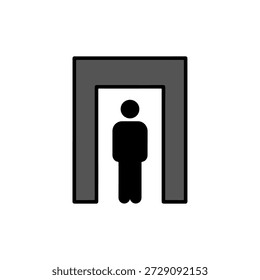 Airport security metal detector gate with passenger silhouette icon