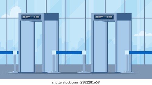 Airport security metal detectors in airport lounge. Full body scanners. Security check gates. Vector illustration