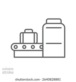Airport Security Scanner Icon Outline Style Thin Line Editable Stroke Symbol with Luggage on Conveyor Belt