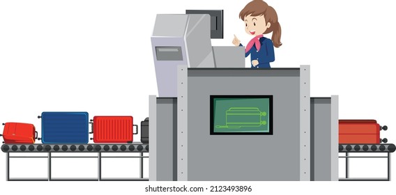 Airport Security Staff With Airport Baggage Scanner Illustration