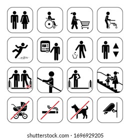 Airport, Shopping mall Icons set.  Vector pictogram icons set on white background.