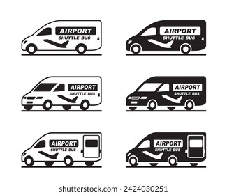 Airport shuttle bus in different view – vector illustration