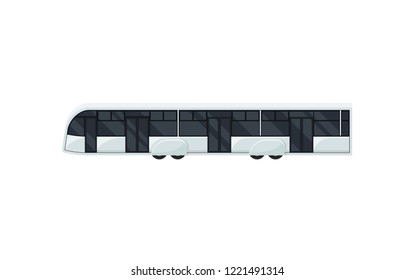 Airport shuttle bus, side view. Passenger transport. Modern public vehicle. Transportation theme. Flat vector design