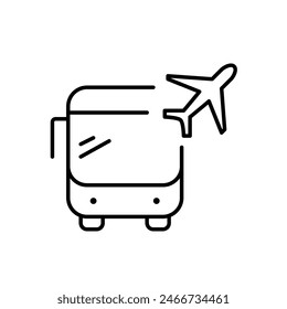 Airport shuttle bus. Vehicle and plane. Service connecting with hotels, parking lots or city center. Vector icon