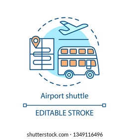Airport shuttle concept icon. Door to door transfer. Public transport. Transportation service idea thin line illustration. Travel, trip. Vector isolated outline drawing. Editable stroke