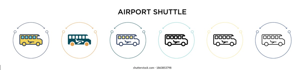 Icono de lanzadera del aeropuerto en estilo relleno, delgado, contorno y trazo. Ilustración vectorial de dos diseños de iconos vectoriales del transbordador de aeropuerto de color y negro se pueden utilizar para móviles, ui, web