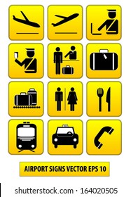 airport sign custom baggage taxi restroom check-in departure arrival food-court