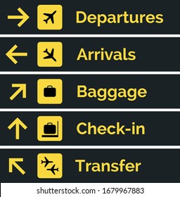 Airport sign departure arrival travel icon. Vector airport board airline sign, gate flight information
