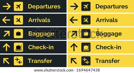 Airport sign departure arrival travel icon. Vector airport board airline sign, gate flight information.