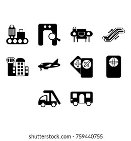 airport sign icon set flat black