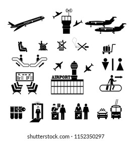 Airport sign, airport icons set.