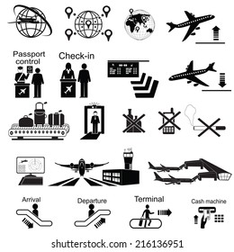 airport sign, airport icons set