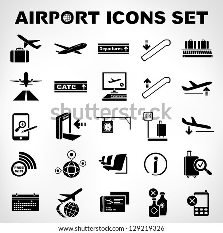 airport sign, airport icons set