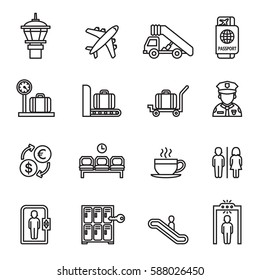 airport sign, airport icons set. Line Style stock vector.