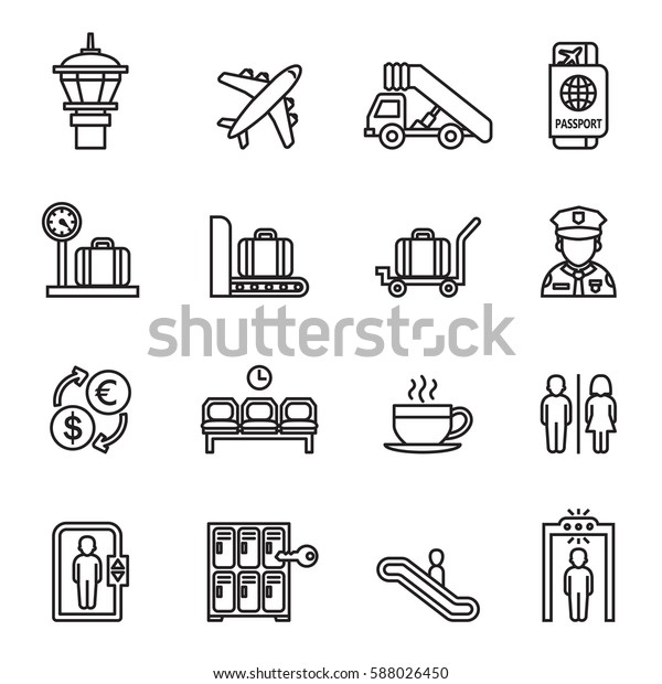 airport\
sign, airport icons set. Line Style stock\
vector.