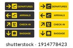 Airport sign isolated on white background. Airport board airline sign, departures, arrivals, check in, baggage information. Vector stock