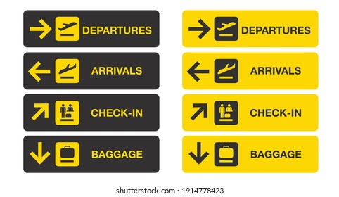 Airport sign isolated on white background. Airport board airline sign, departures, arrivals, check in, baggage information. Vector stock