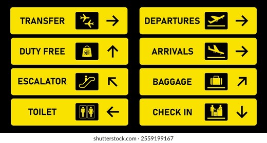 Airport sign isolated on white background. Airport board airline sign, departures, arrivals, check in, baggage information. Vector stock