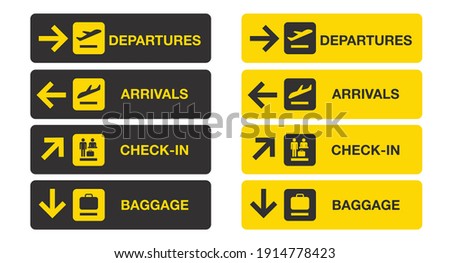 Airport sign isolated on white background. Airport board airline sign, departures, arrivals, check in, baggage information. Vector stock