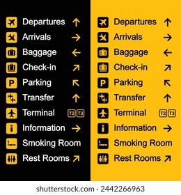 Airport Sign Set. Departure and Arrival Icons. Vector