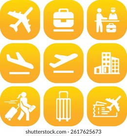 Airport Sign Set – Departure, Arrival, Check-in, Baggage Information Icons Vector