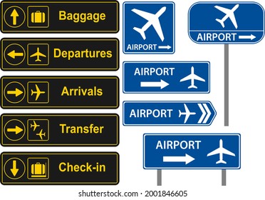 Airport signposts. Vector, cartoon illustration. Vector.