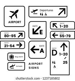 Juego de vectores de iconos de señales de aeropuerto