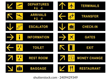 Ilustración de las señales del aeropuerto. Diseño de vectores.