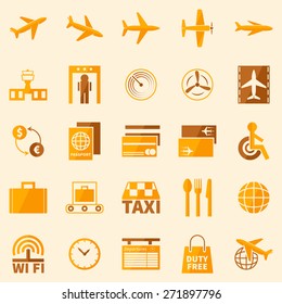 Airport signs - vector yellow and brown basic airport icons or symbols