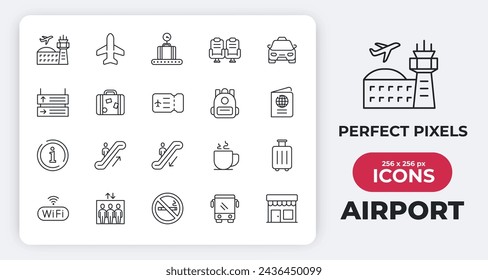 Airport simple minimal thin line icons. Related passport, tourism, travelling, transport. Vector illustration.