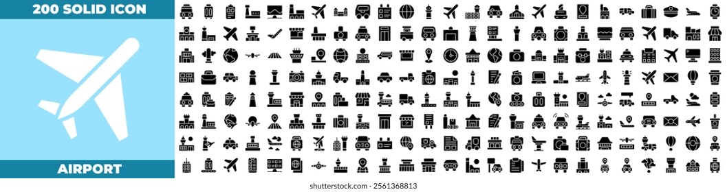Airport Solid Editable Icons set. Vector illustration in modern thin solid style of airport icons: airport, travel, flight, etc
