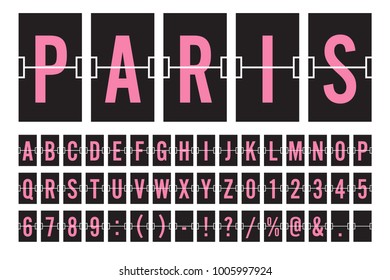 Airport Split-flap Display Board Panel Font - Pink Font on Dark Background Vector Illustration