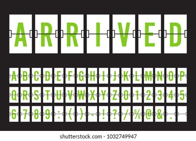 Airport Split-flap Display Board Panel Font - Green Font on White Background Vector Illustration