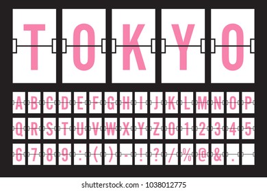 Airport Split-flap Display Board Panel Font - Pink Font on White Background Vector Illustration