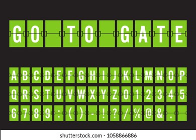 Airport Split-flap Display Board Panel Font - White Font on Green Background Vector Illustration